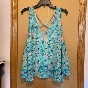 Decree Splotched Print Blue and Pink Top